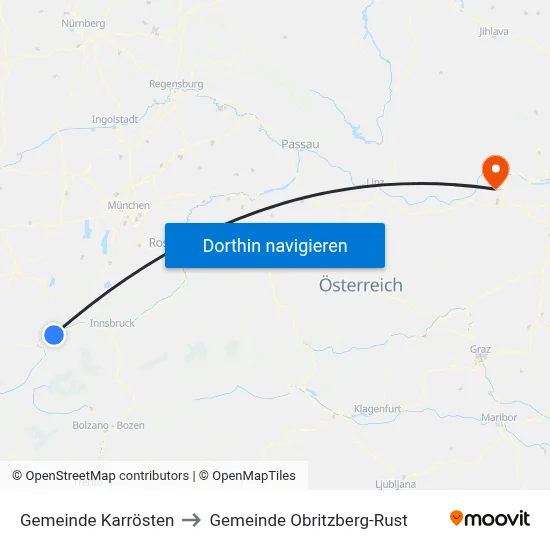 Gemeinde Karrösten to Gemeinde Obritzberg-Rust map