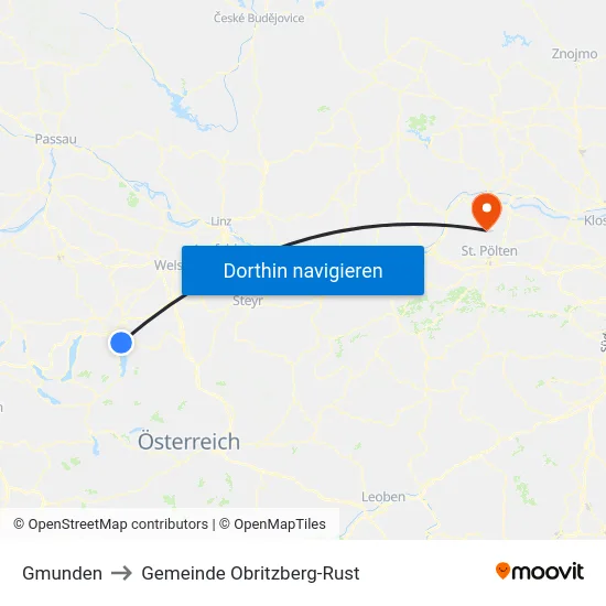 Gmunden to Gemeinde Obritzberg-Rust map