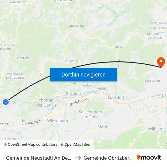 Gemeinde Neustadtl An Der Donau to Gemeinde Obritzberg-Rust map