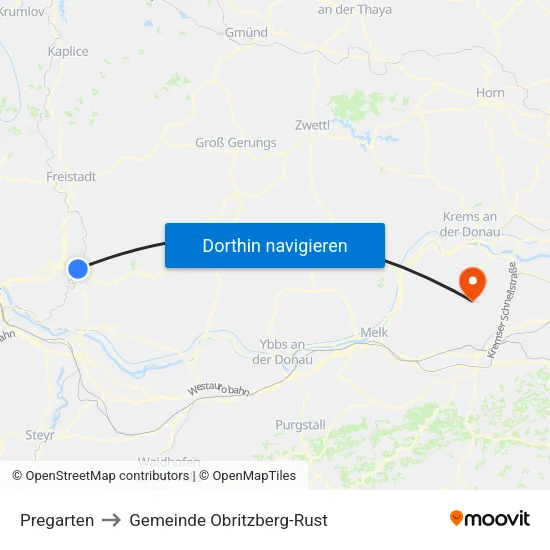 Pregarten to Gemeinde Obritzberg-Rust map