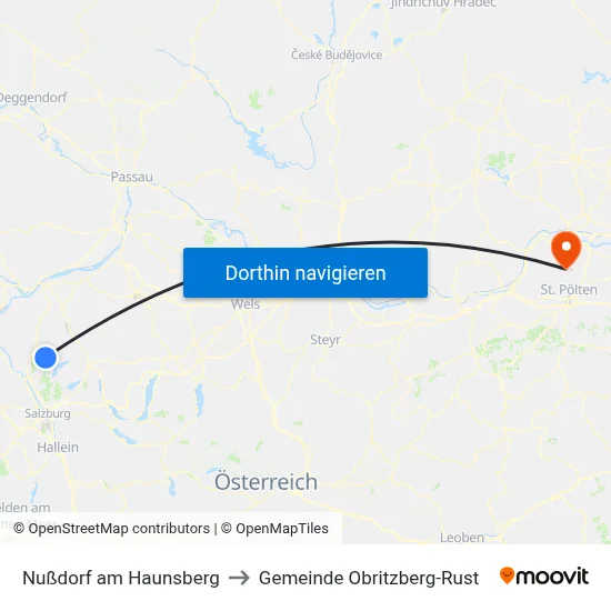 Nußdorf am Haunsberg to Gemeinde Obritzberg-Rust map