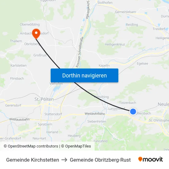 Gemeinde Kirchstetten to Gemeinde Obritzberg-Rust map