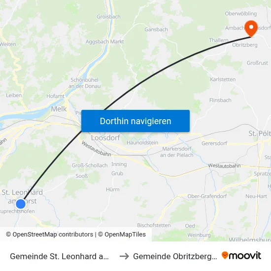 Gemeinde St. Leonhard am Forst to Gemeinde Obritzberg-Rust map