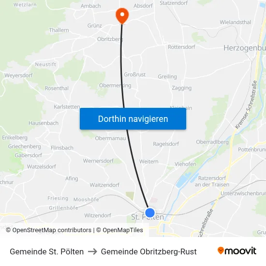 Gemeinde St. Pölten to Gemeinde Obritzberg-Rust map