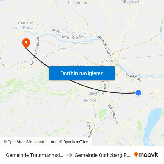 Gemeinde Trautmannsdorf to Gemeinde Obritzberg-Rust map