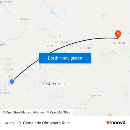 Kuchl to Gemeinde Obritzberg-Rust map