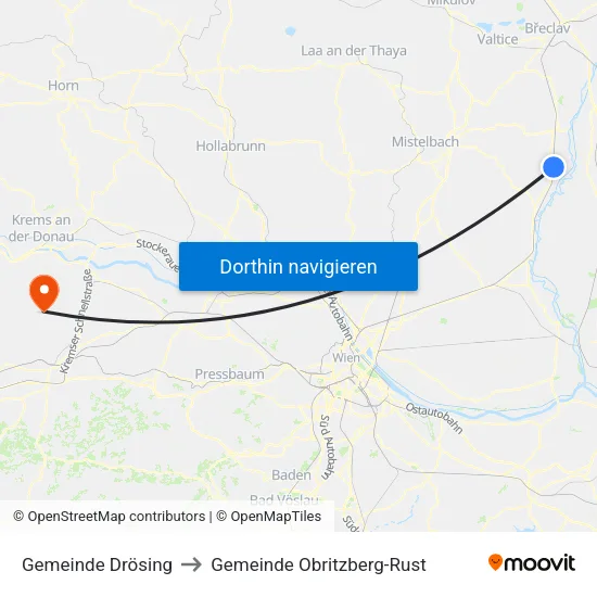 Gemeinde Drösing to Gemeinde Obritzberg-Rust map
