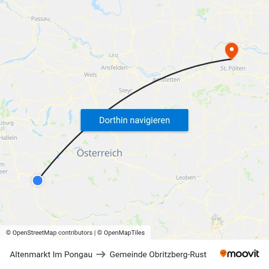 Altenmarkt Im Pongau to Gemeinde Obritzberg-Rust map