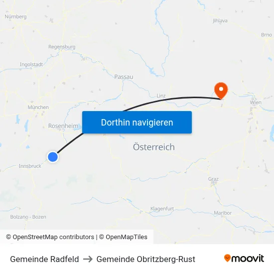 Gemeinde Radfeld to Gemeinde Obritzberg-Rust map