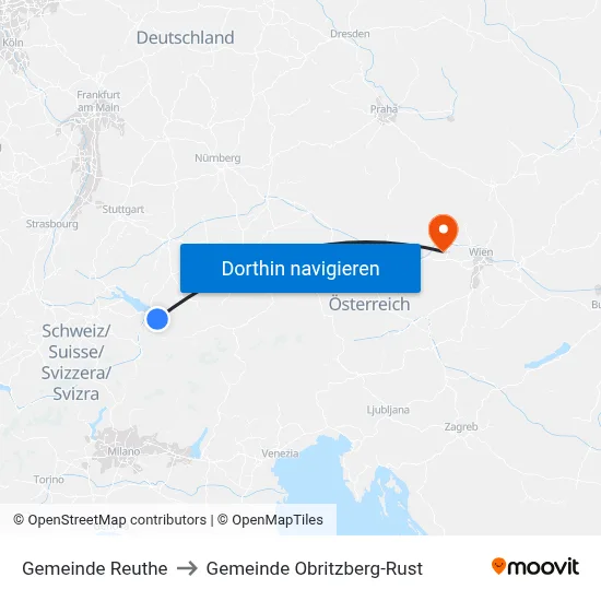 Gemeinde Reuthe to Gemeinde Obritzberg-Rust map