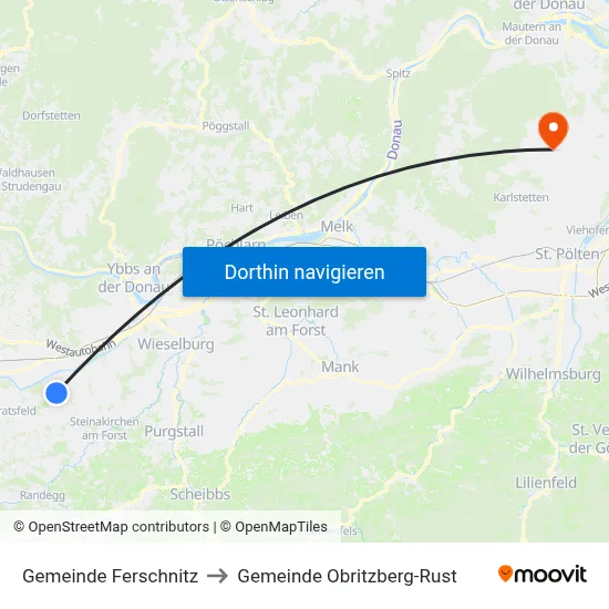 Gemeinde Ferschnitz to Gemeinde Obritzberg-Rust map