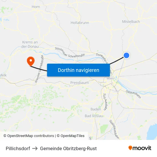 Pillichsdorf to Gemeinde Obritzberg-Rust map