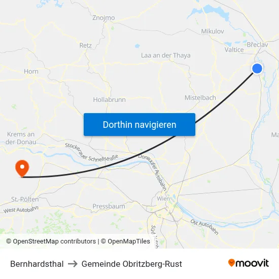 Bernhardsthal to Gemeinde Obritzberg-Rust map