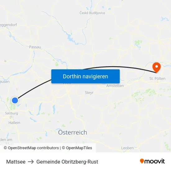 Mattsee to Gemeinde Obritzberg-Rust map