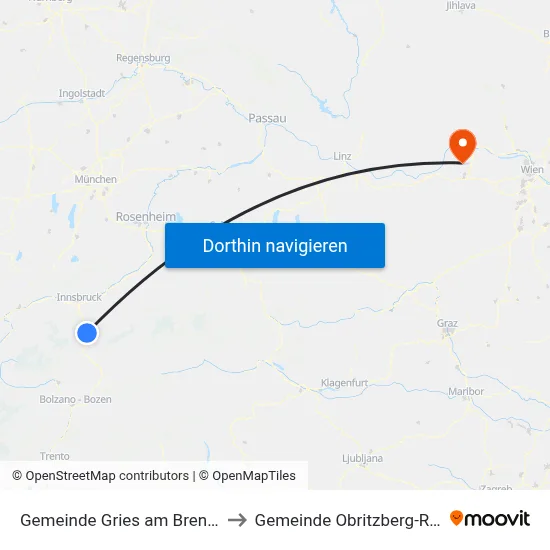 Gemeinde Gries am Brenner to Gemeinde Obritzberg-Rust map