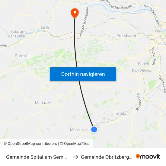 Gemeinde Spital am Semmering to Gemeinde Obritzberg-Rust map