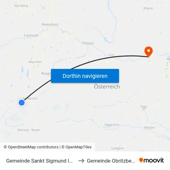 Gemeinde Sankt Sigmund Im Sellrain to Gemeinde Obritzberg-Rust map
