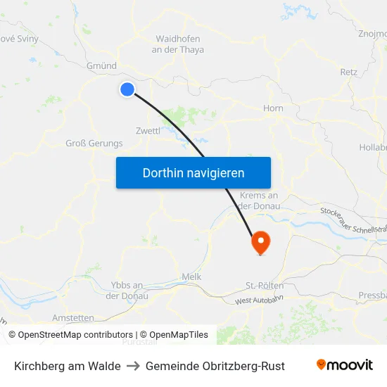 Kirchberg am Walde to Gemeinde Obritzberg-Rust map