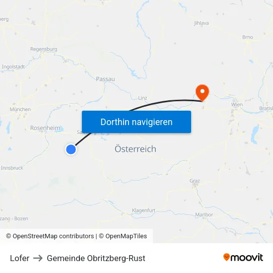Lofer to Gemeinde Obritzberg-Rust map