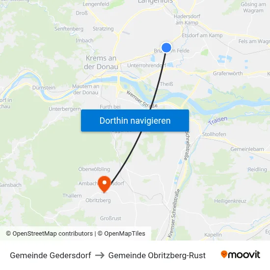 Gemeinde Gedersdorf to Gemeinde Obritzberg-Rust map