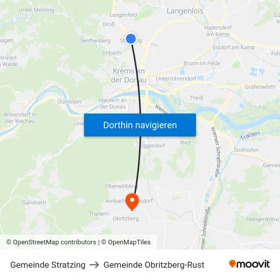 Gemeinde Stratzing to Gemeinde Obritzberg-Rust map