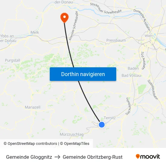 Gemeinde Gloggnitz to Gemeinde Obritzberg-Rust map