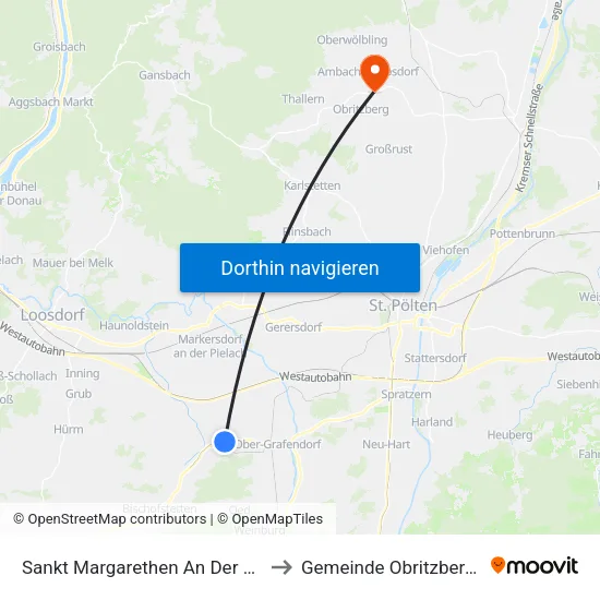 Sankt Margarethen An Der Sierning to Gemeinde Obritzberg-Rust map