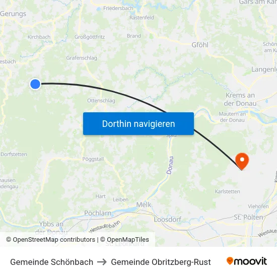 Gemeinde Schönbach to Gemeinde Obritzberg-Rust map
