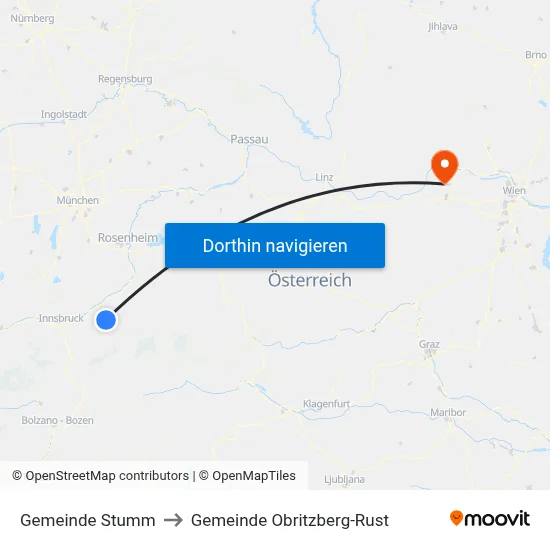 Gemeinde Stumm to Gemeinde Obritzberg-Rust map
