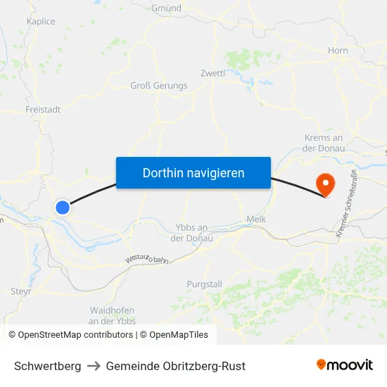 Schwertberg to Gemeinde Obritzberg-Rust map