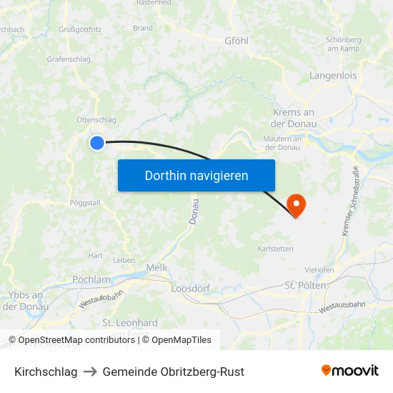 Kirchschlag to Gemeinde Obritzberg-Rust map