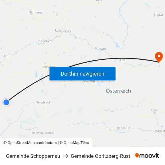 Gemeinde Schoppernau to Gemeinde Obritzberg-Rust map