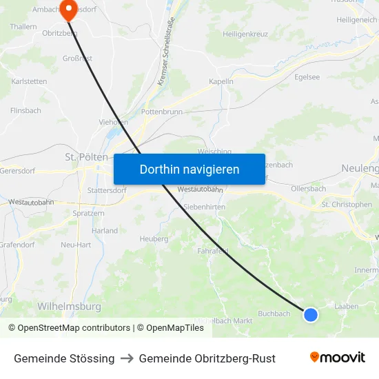 Gemeinde Stössing to Gemeinde Obritzberg-Rust map