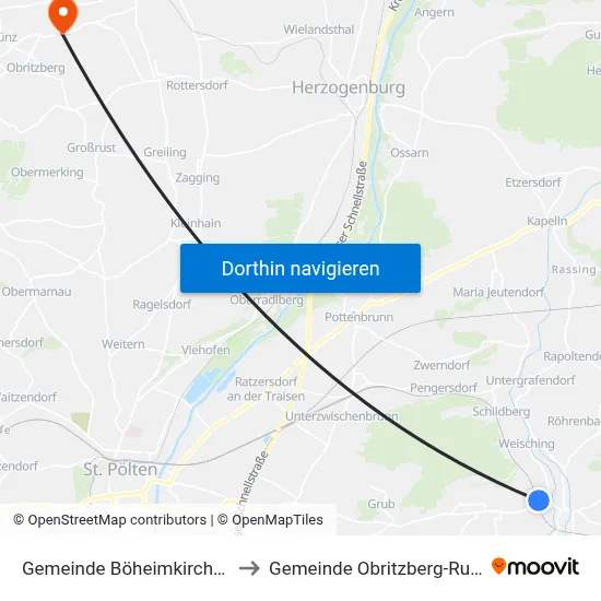 Gemeinde Böheimkirchen to Gemeinde Obritzberg-Rust map