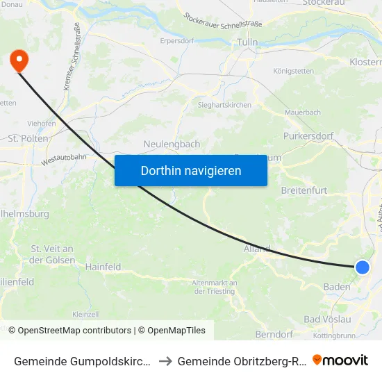 Gemeinde Gumpoldskirchen to Gemeinde Obritzberg-Rust map