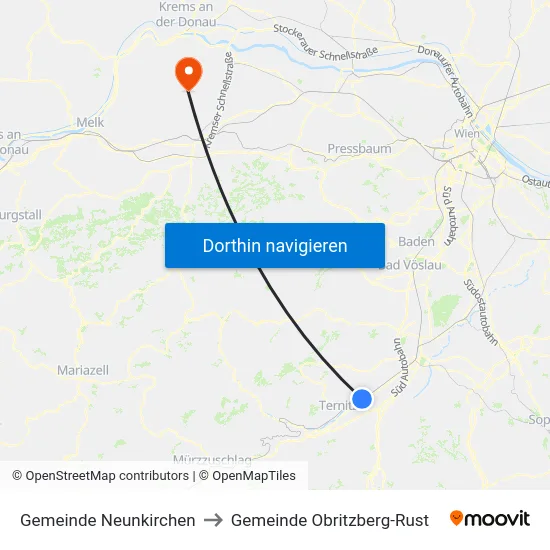 Gemeinde Neunkirchen to Gemeinde Obritzberg-Rust map