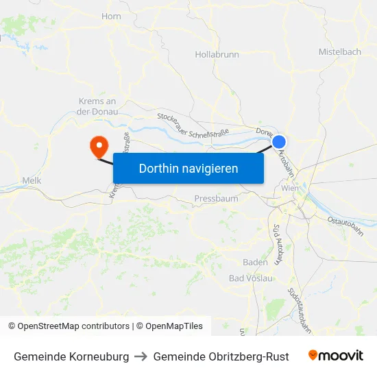 Gemeinde Korneuburg to Gemeinde Obritzberg-Rust map