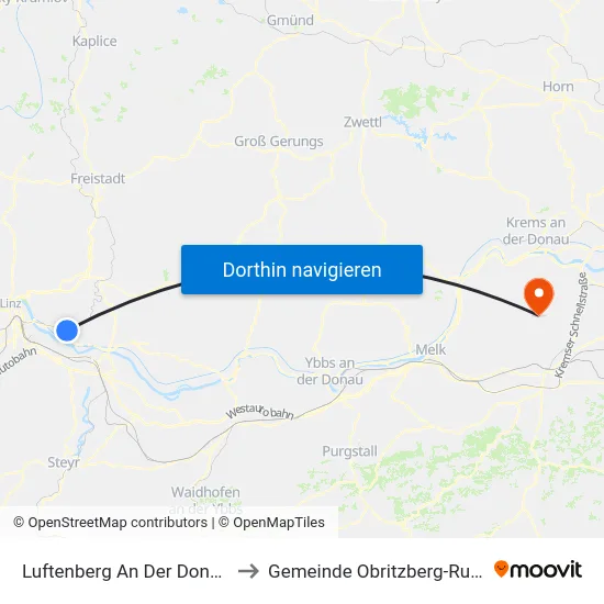 Luftenberg An Der Donau to Gemeinde Obritzberg-Rust map
