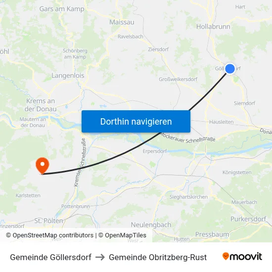 Gemeinde Göllersdorf to Gemeinde Obritzberg-Rust map
