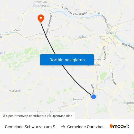 Gemeinde Schwarzau am Steinfeld to Gemeinde Obritzberg-Rust map
