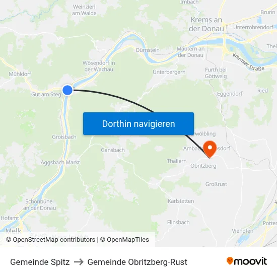 Gemeinde Spitz to Gemeinde Obritzberg-Rust map