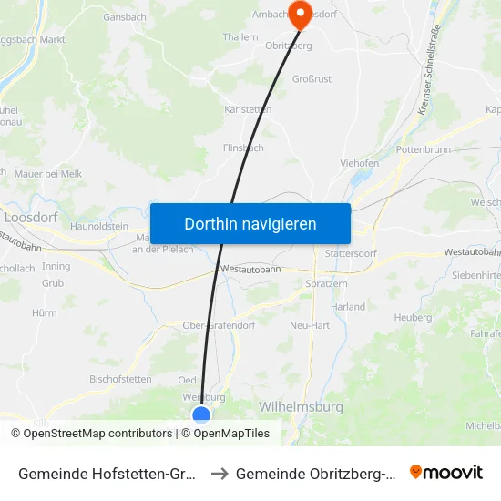 Gemeinde Hofstetten-Grünau to Gemeinde Obritzberg-Rust map