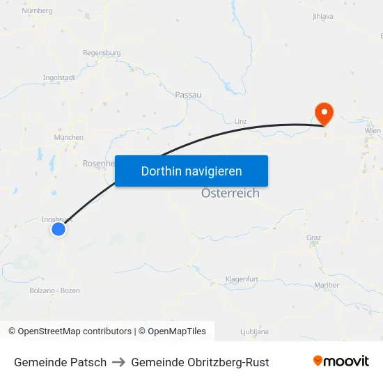 Gemeinde Patsch to Gemeinde Obritzberg-Rust map
