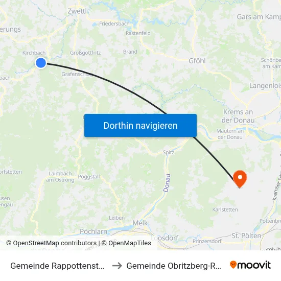 Gemeinde Rappottenstein to Gemeinde Obritzberg-Rust map