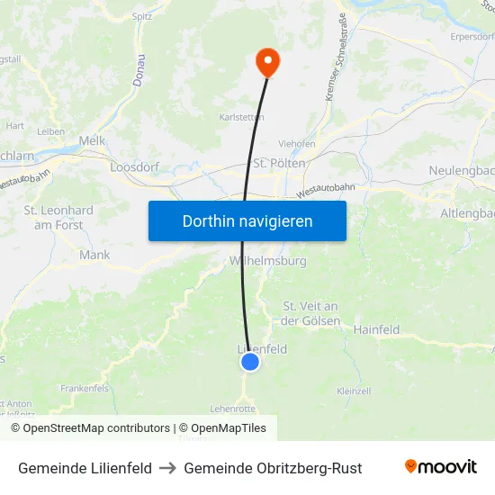 Gemeinde Lilienfeld to Gemeinde Obritzberg-Rust map