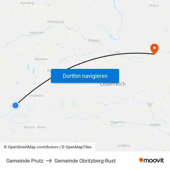 Gemeinde Prutz to Gemeinde Obritzberg-Rust map