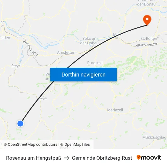 Rosenau am Hengstpaß to Gemeinde Obritzberg-Rust map