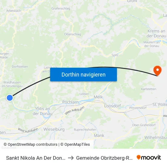 Sankt Nikola An Der Donau to Gemeinde Obritzberg-Rust map