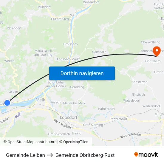 Gemeinde Leiben to Gemeinde Obritzberg-Rust map