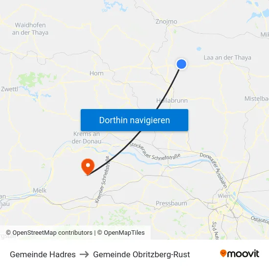 Gemeinde Hadres to Gemeinde Obritzberg-Rust map